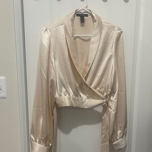 Cream Satin Wrap Blouse